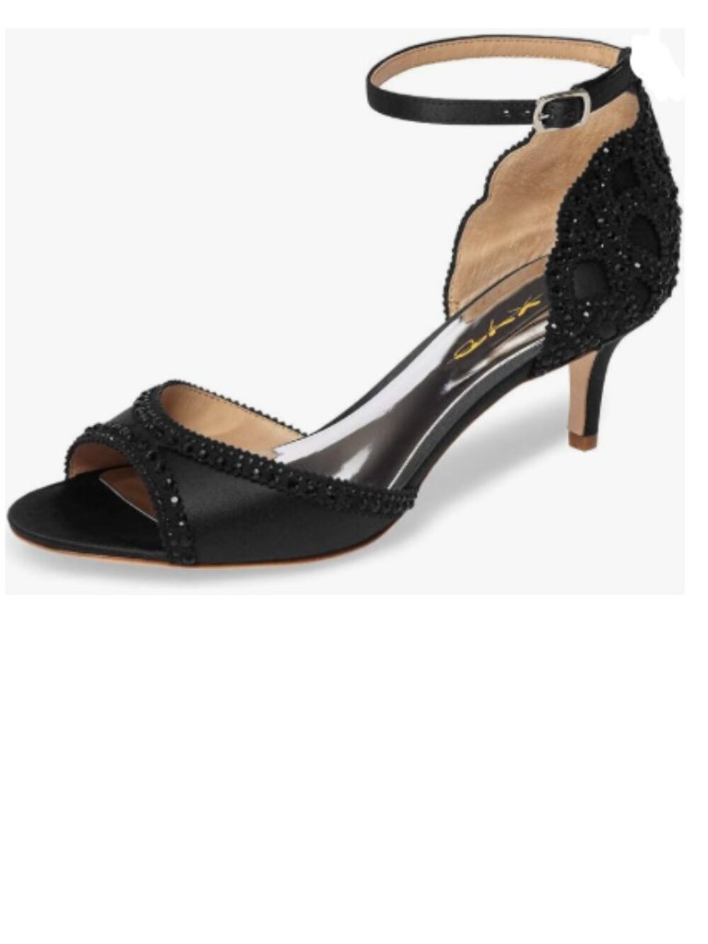 XYD Black Sandals, Chic Peep Toe, D'Orsay Kitten Low Heels, Rhinestone Shoe